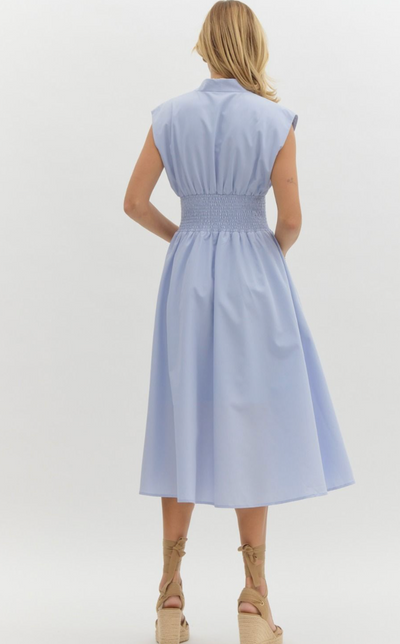 Cinched Waist Midi Dress- Baby Blue