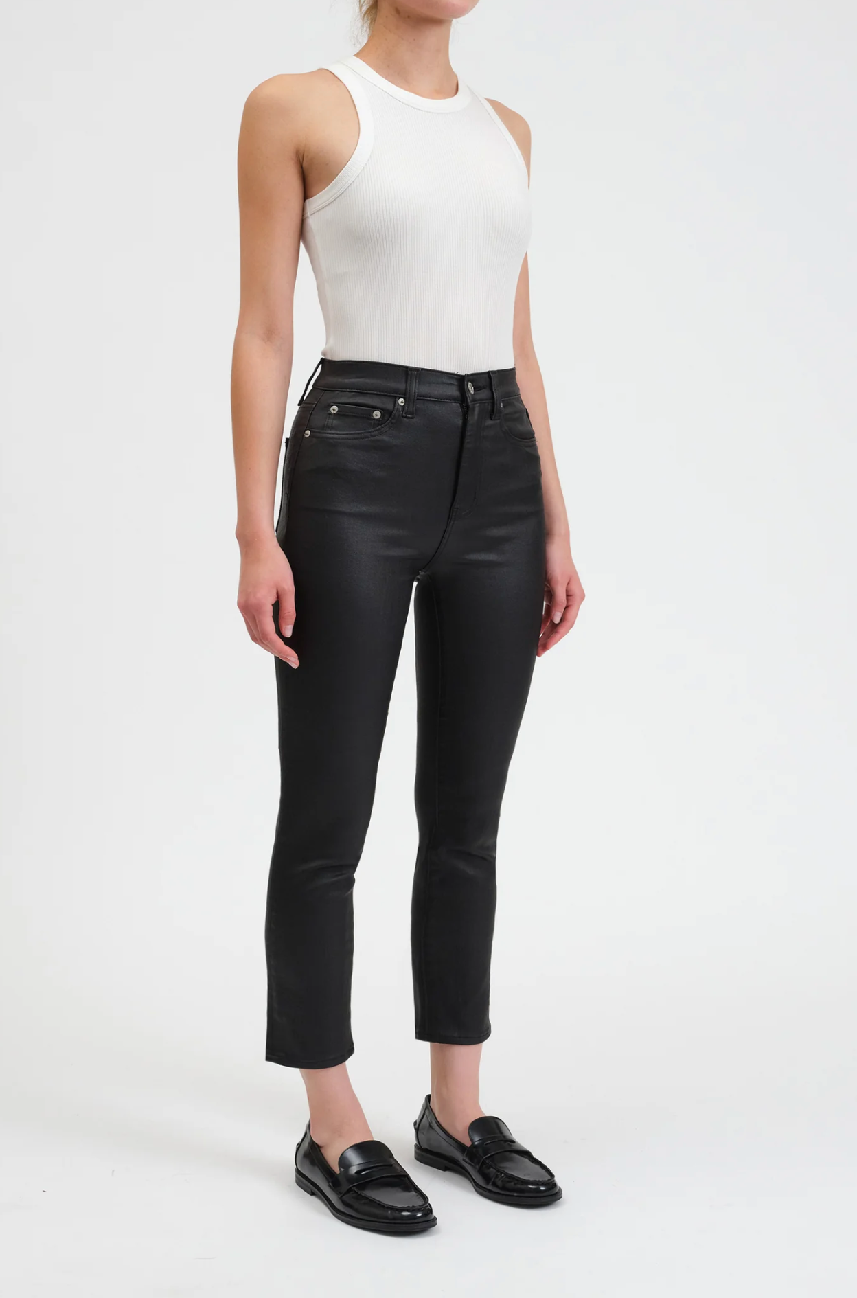 Daily Driver Daze Denim High Rise Skinny Straight Pant- Coated Asphalt