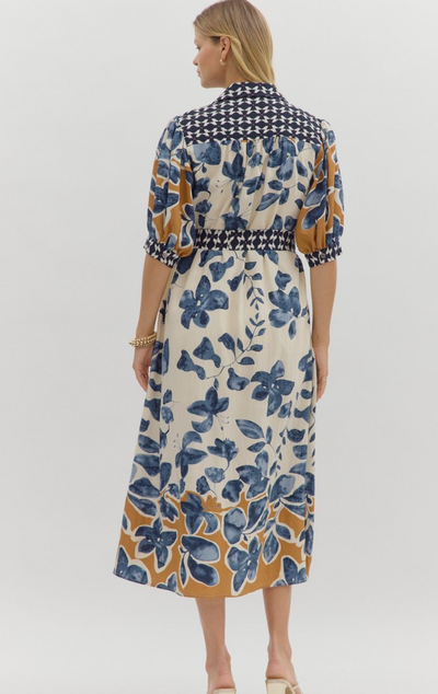 Fall Botanical Print Midi Dress