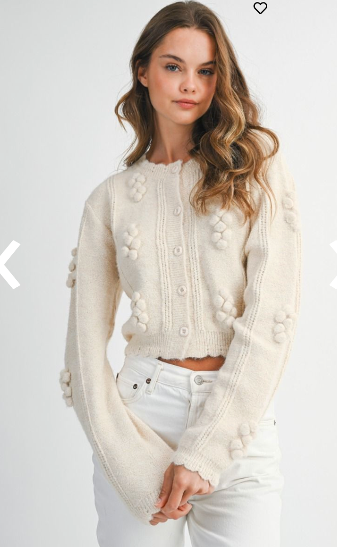 Pom Pom Detail Cardigan- Cream
