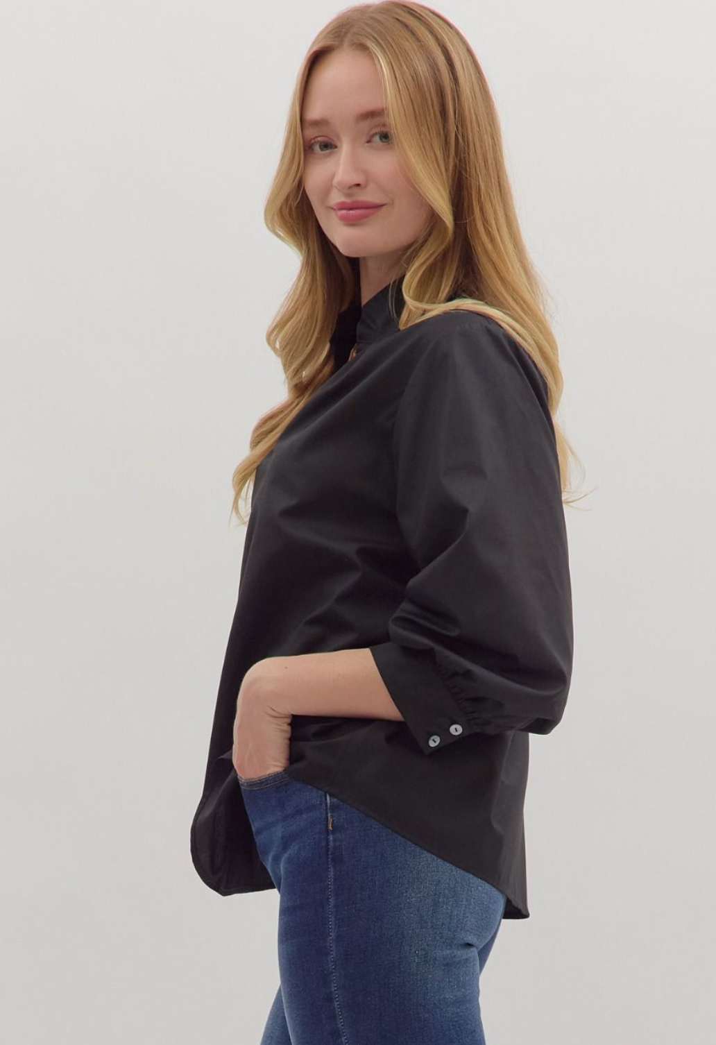Split Neck Long Sleeve Top