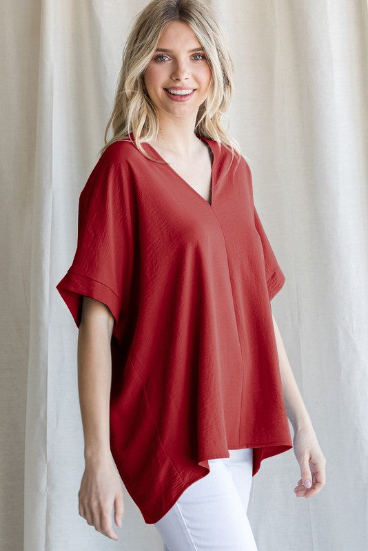 Burgundy V-Neck Front Seem Top