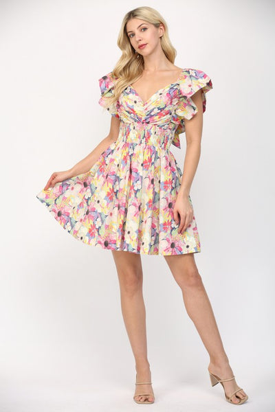 Floral Flutter Sleeve Mini Dress