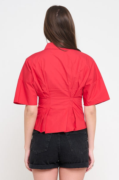 Red Poplin Pin Tucked Shirt