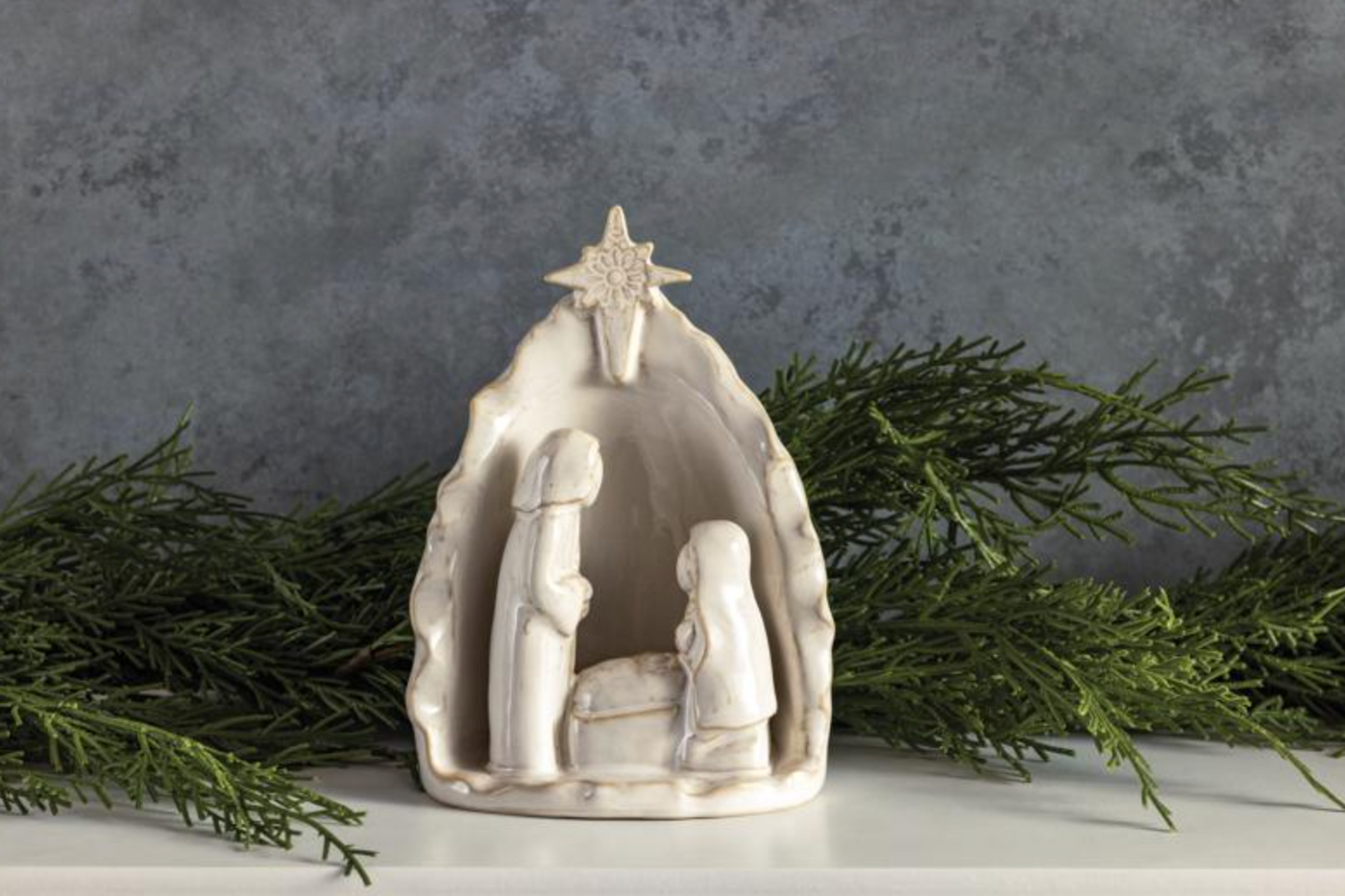 White Stoneware Nativity Scene