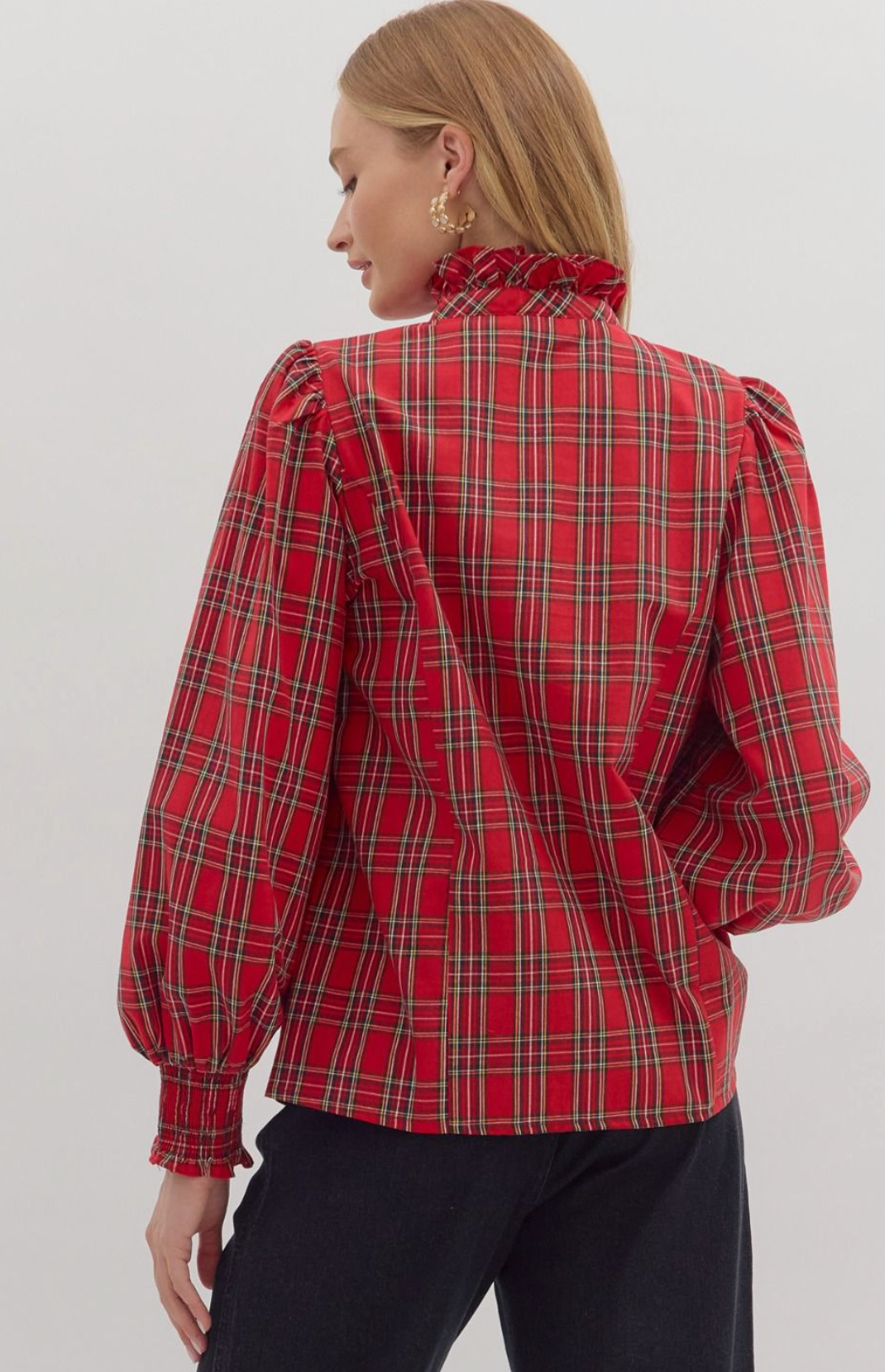 Red Plaid Long Sleeve Top