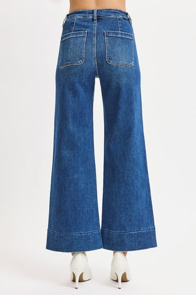 Patch Pocket Wide Leg Denim- Dark