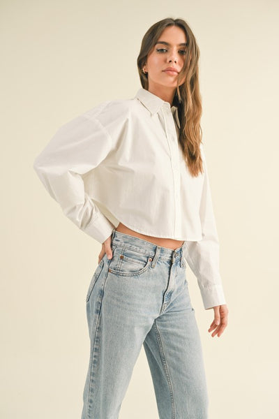 White Button Down Cropped Top