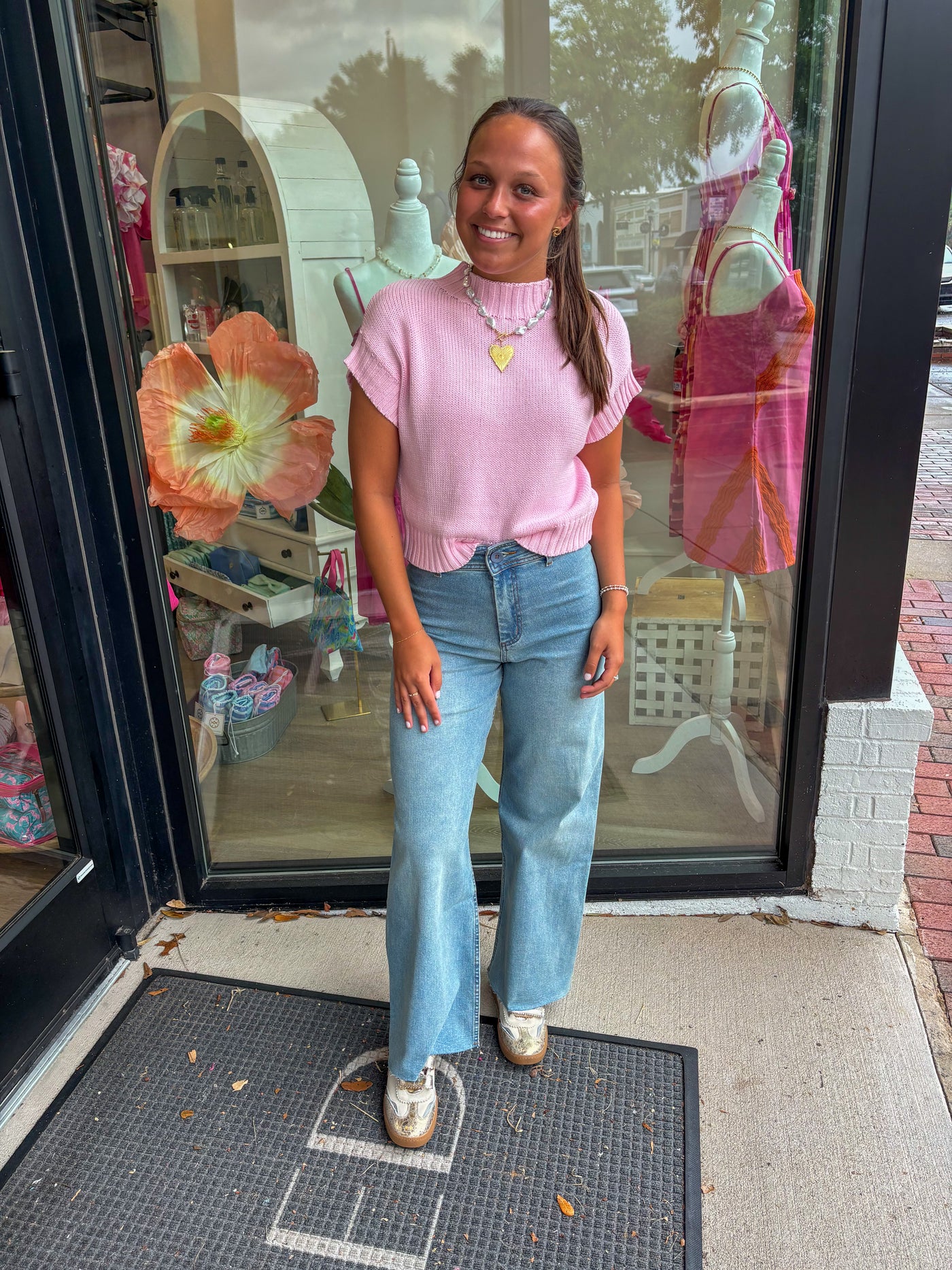 Pink Mock Neck Cropped Sweater Top