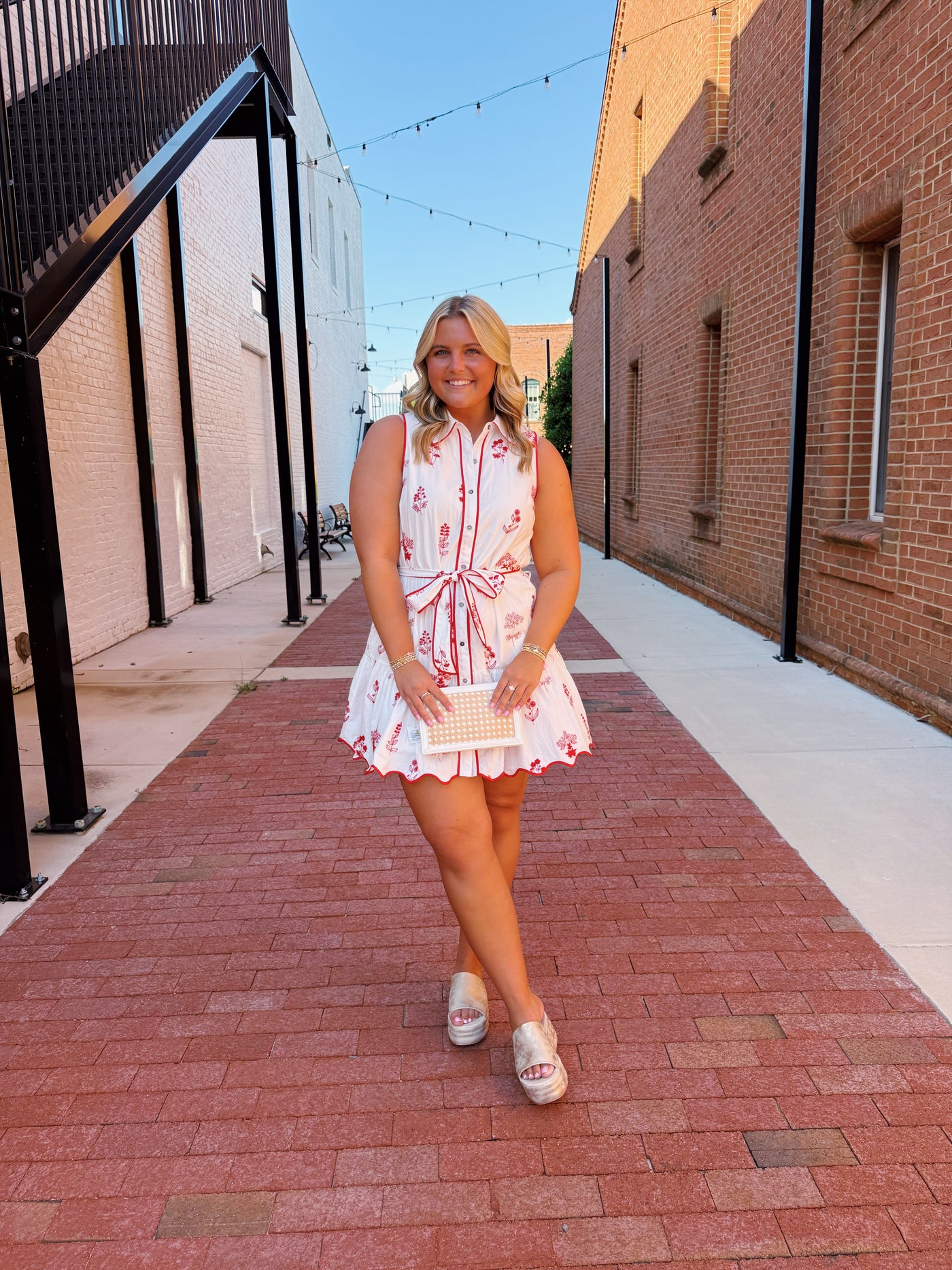 Red Floral Embroidered Mini Dress
