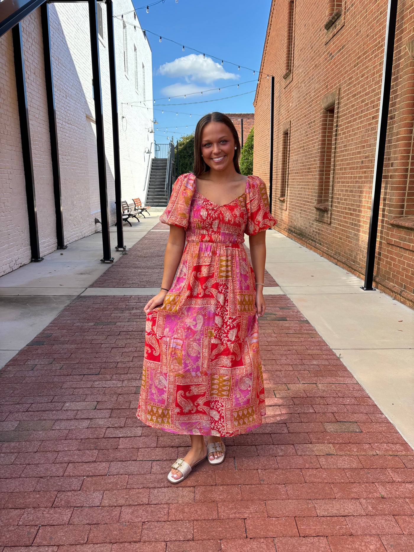 Mediterranean Majesty Puff Sleeve Dress