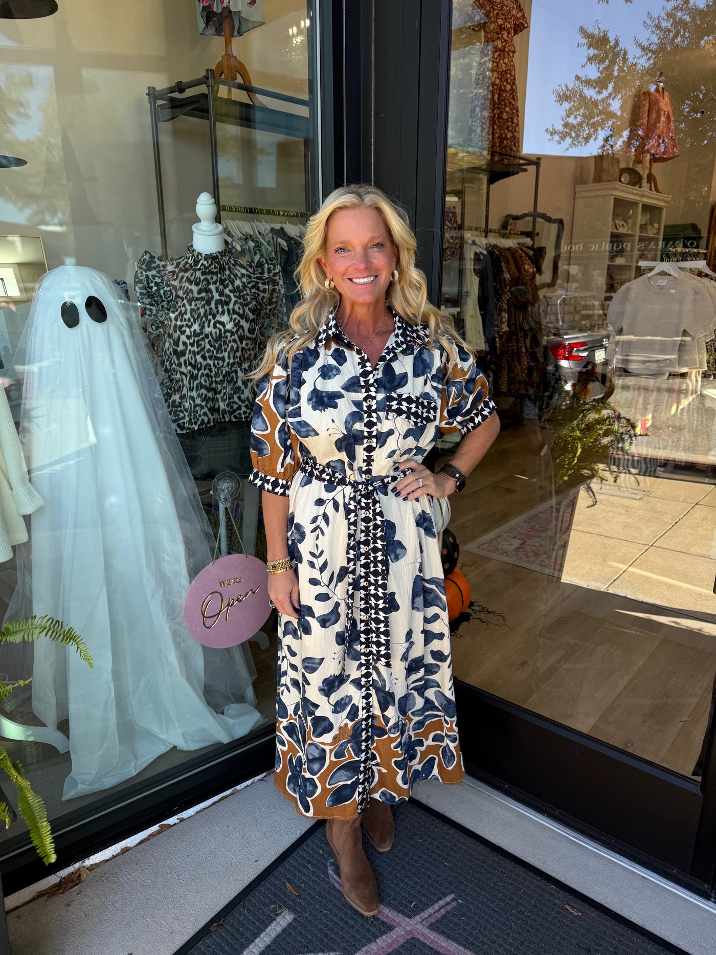 Fall Botanical Print Midi Dress