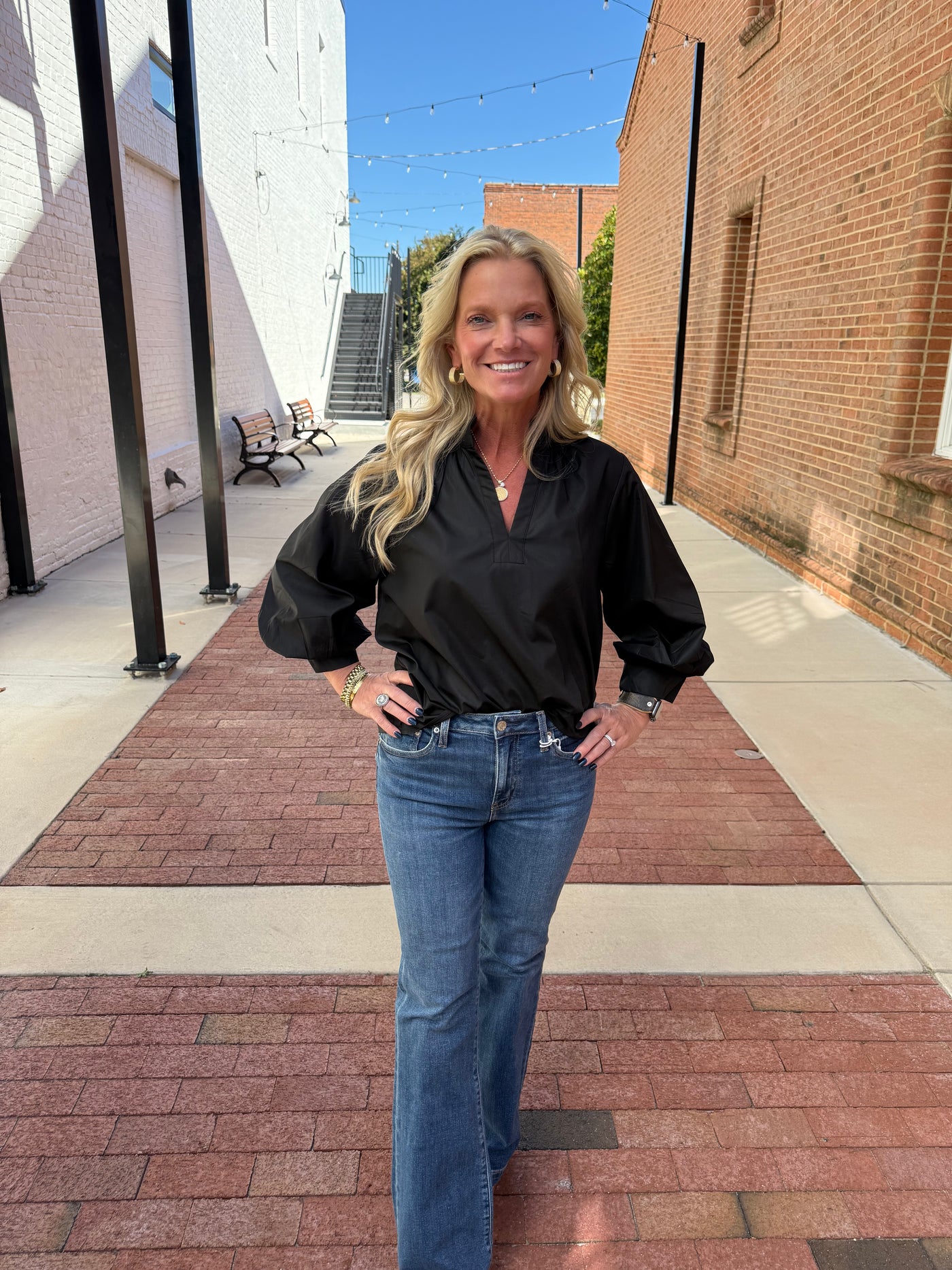 Split Neck Long Sleeve Top