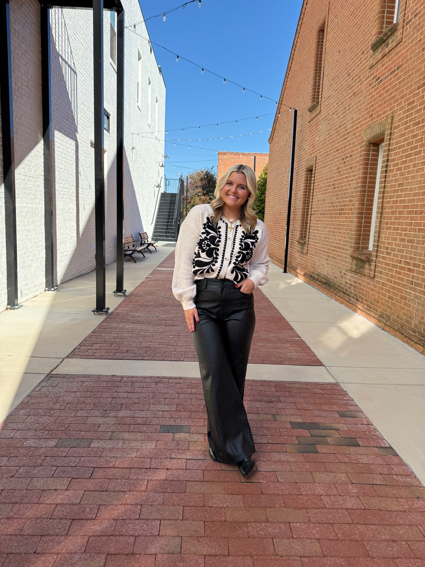 Cream and Black Embroidered Sweater Cardigan