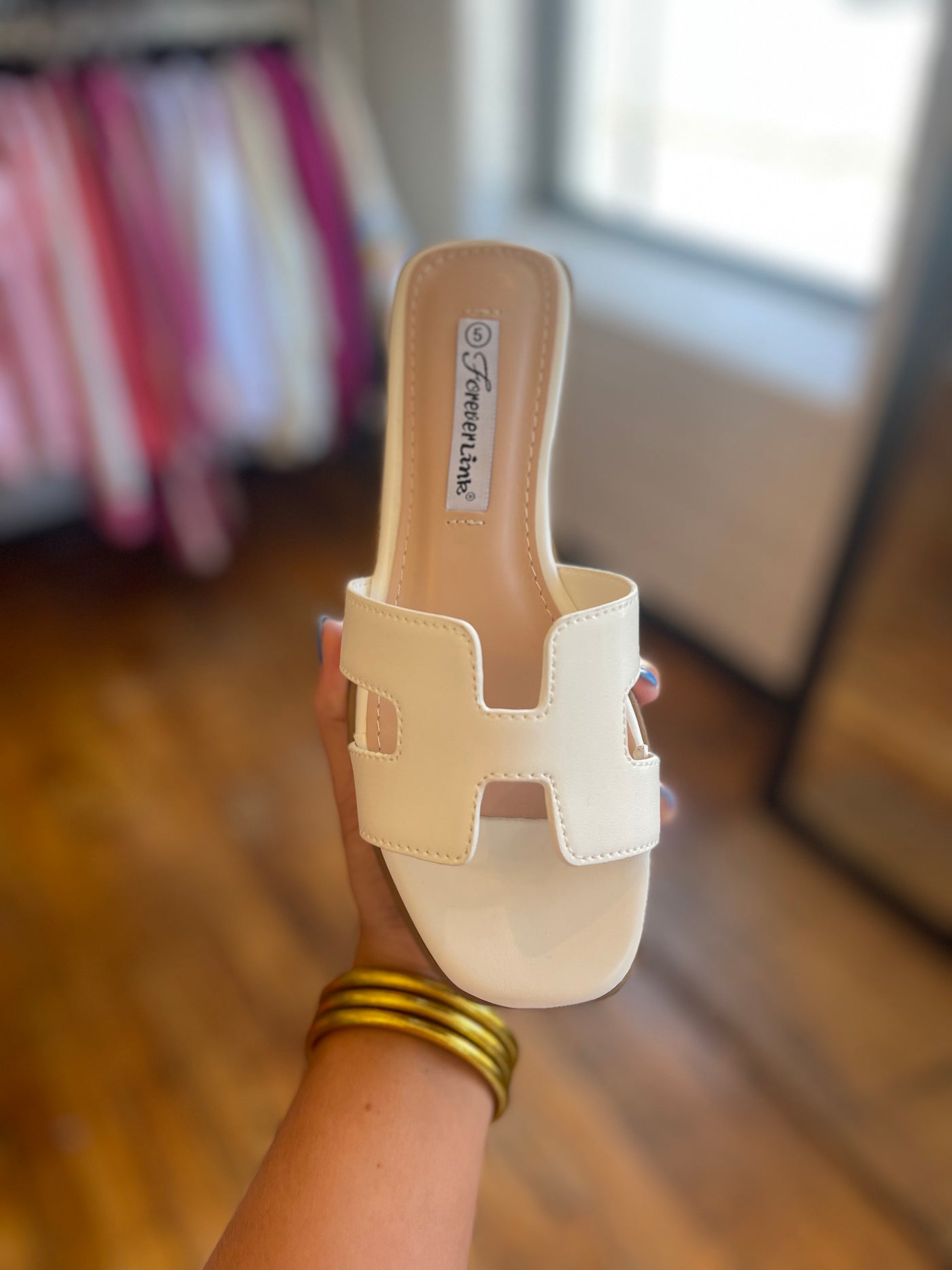 White H Slip on Sandal