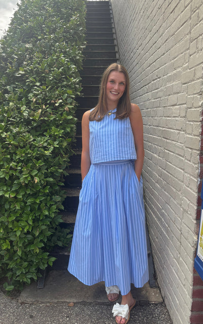 Blue Striped Midi Skirt Set