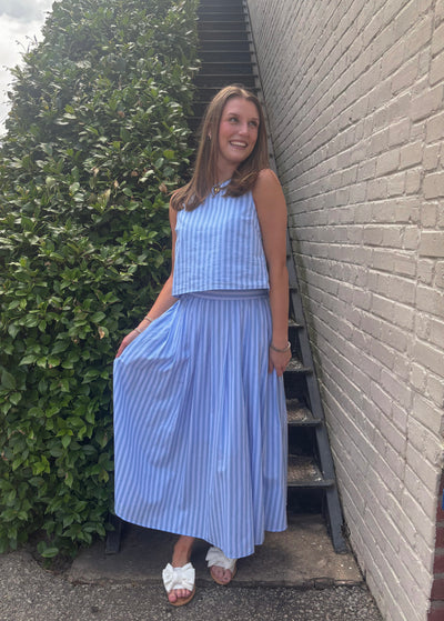 Blue Striped Midi Skirt Set