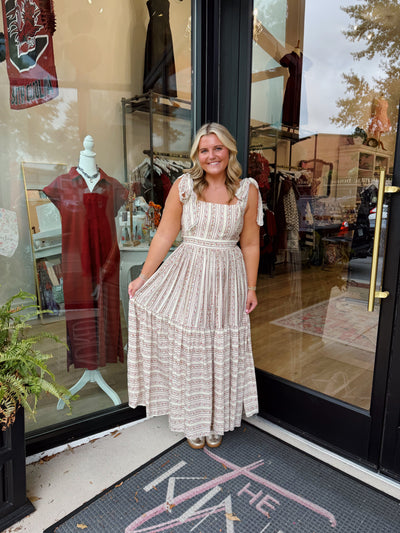 Cream Fall Floral Tiered Midi Dress