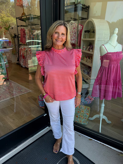 Pink Ruffled Abstract Print Top