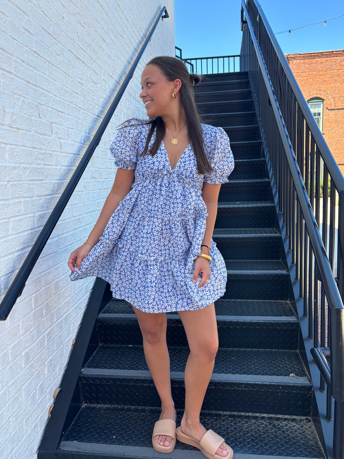 Sweet Blue Floral Babydoll Dress