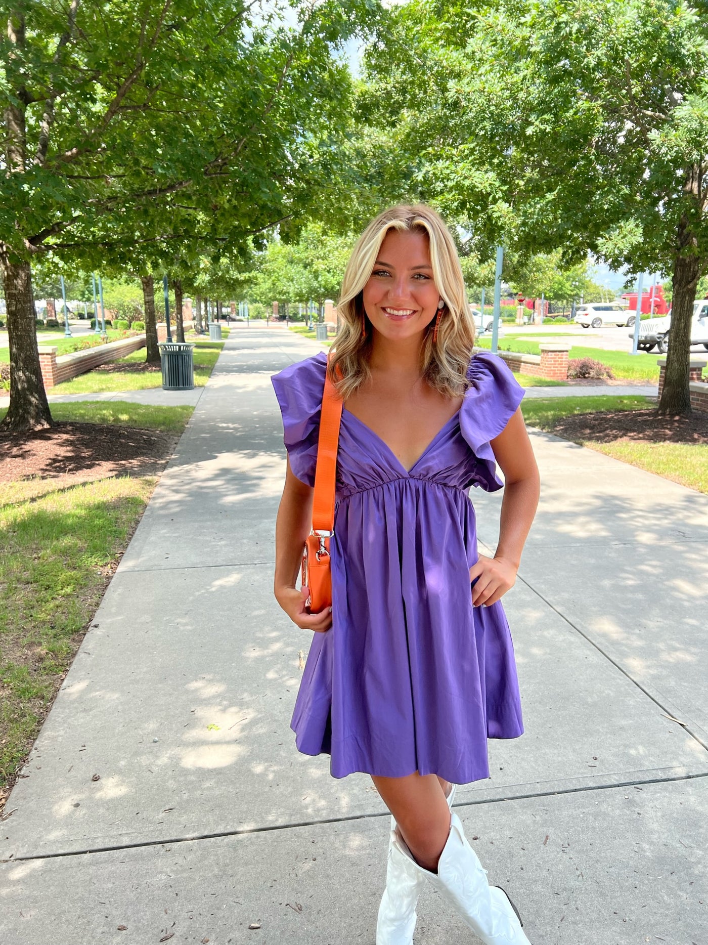 Ruffle Detail Tie Back Dress- Purple