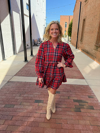 Checkered Long Sleeve Dress