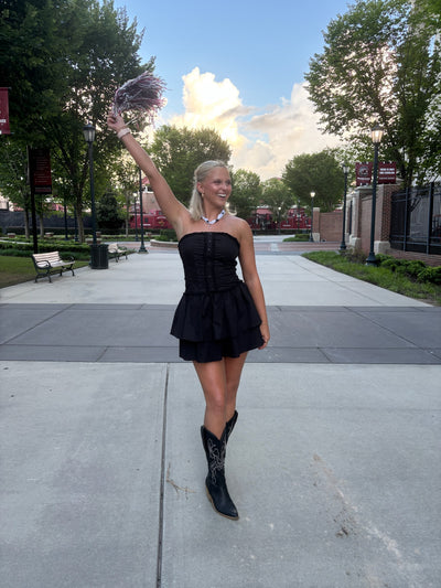 Black Strapless Double Tiered Mini Dress