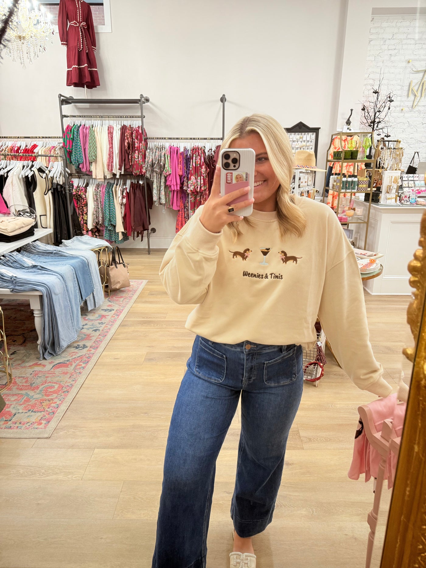 "Weenies & Tinis" Embroidered Sweatshirt