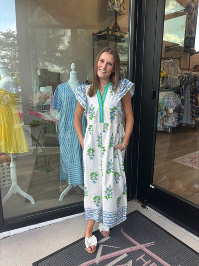 Floral Print Border Pattern Midi Dress