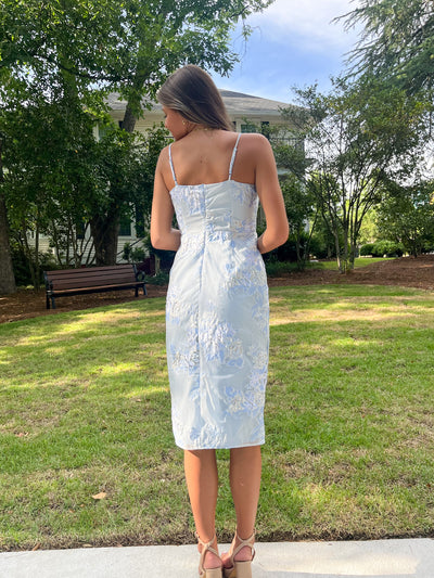 Baby Blue and Metallic Silver Midi Dress