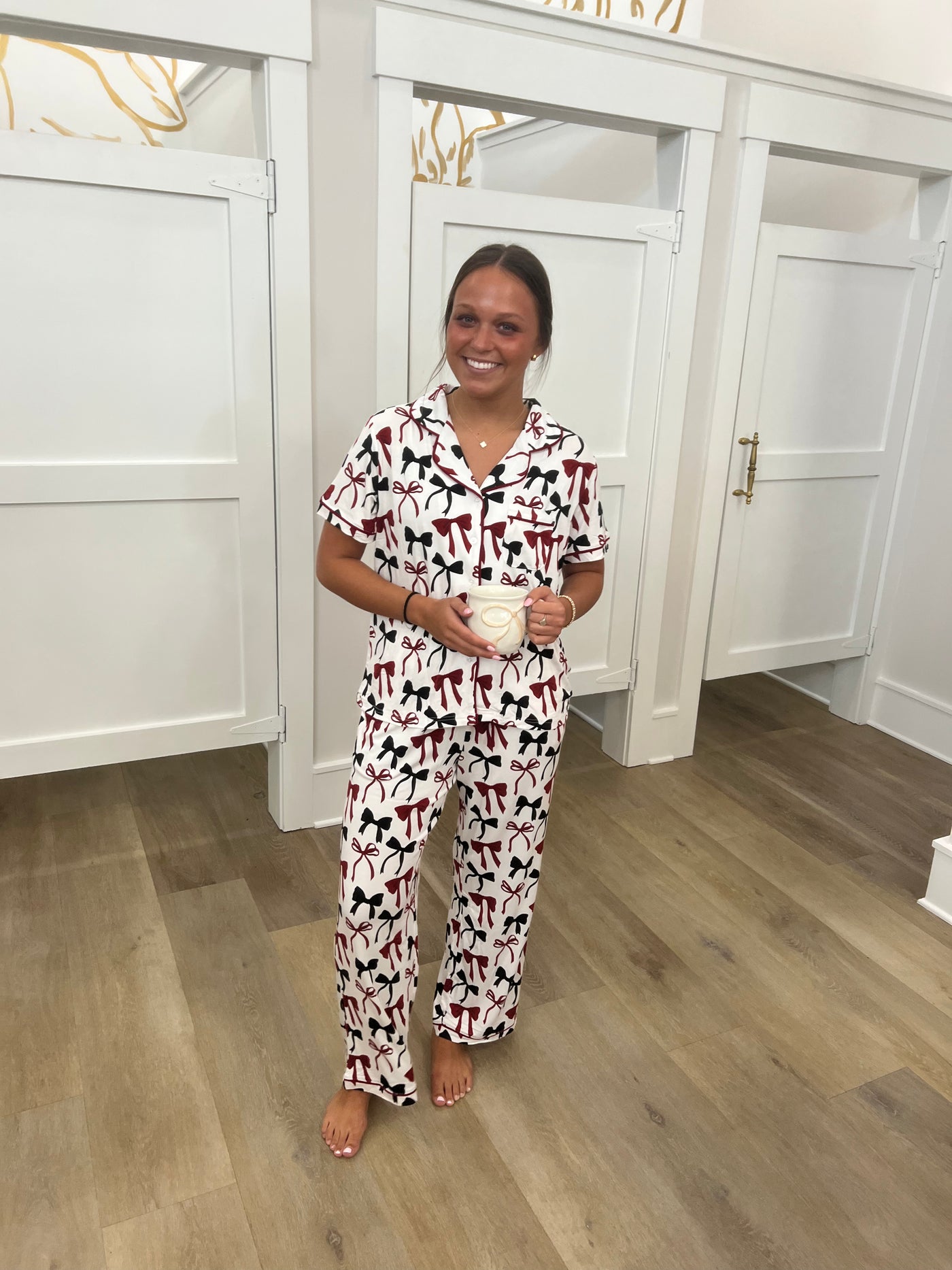 Charlotte Bow Pants Set- Garnet/Black