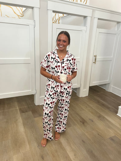 Charlotte Bow Pants Set- Garnet/Black