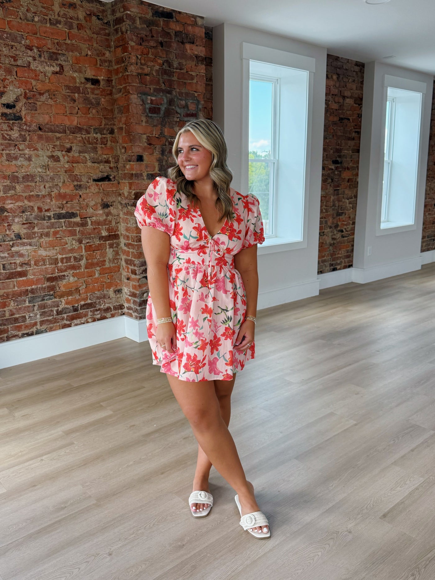 Floral Print Puff Sleeve Mini Dress