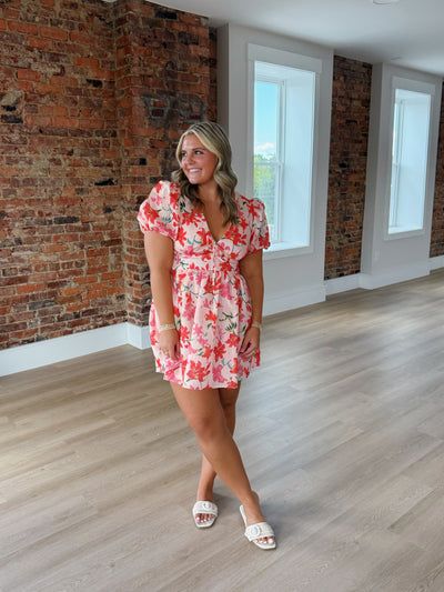 Floral Print Puff Sleeve Mini Dress
