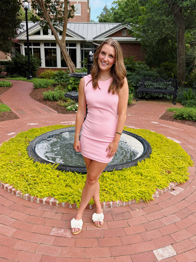 Twist Back Shift Dress- Pink