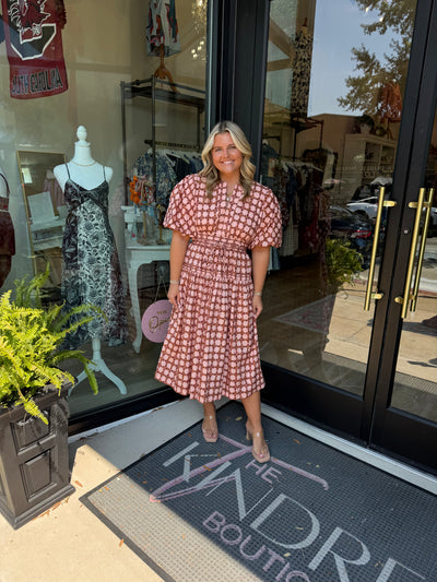 Chainlink Puff Sleeve Midi Dress