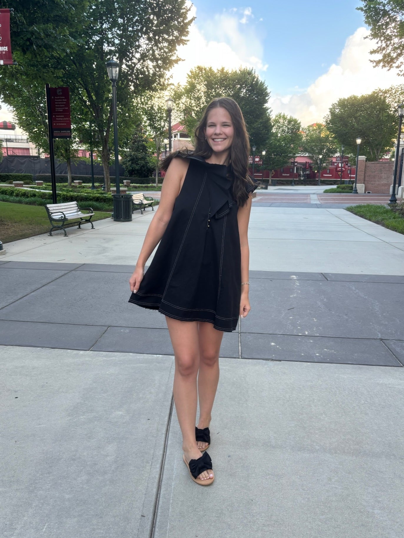 Ruffled Collar Woven Dress-Black