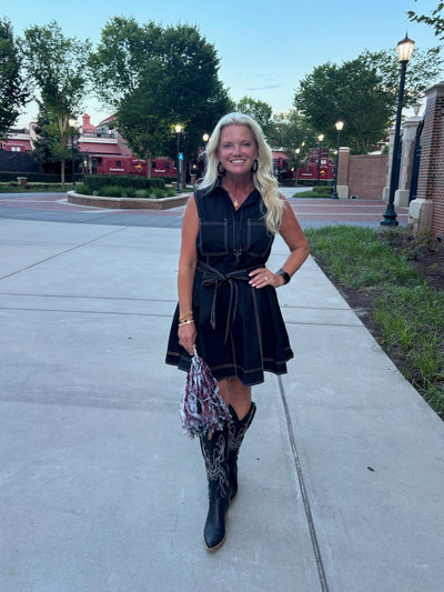 Black Contrast Stitch Shirt Dress