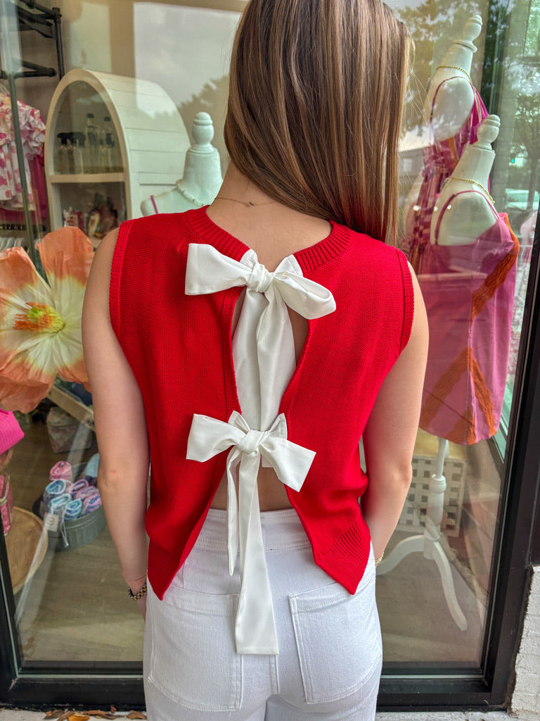 Sweater Tank Top With Back Contrast Bow