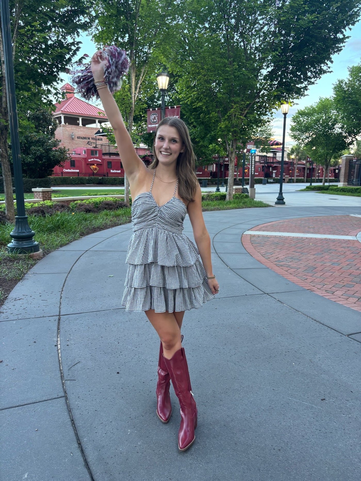 Gingham Halter Tiered Mini Dress