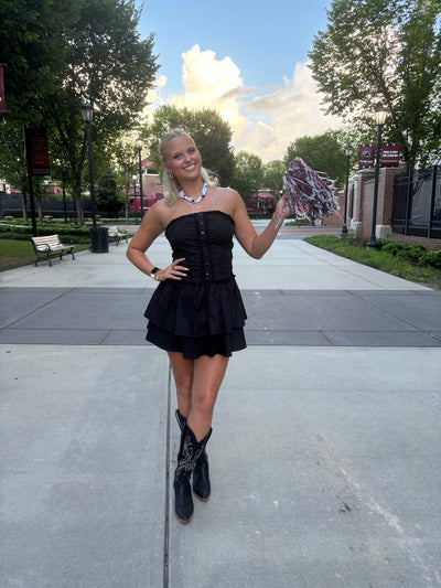 Black Strapless Double Tiered Mini Dress