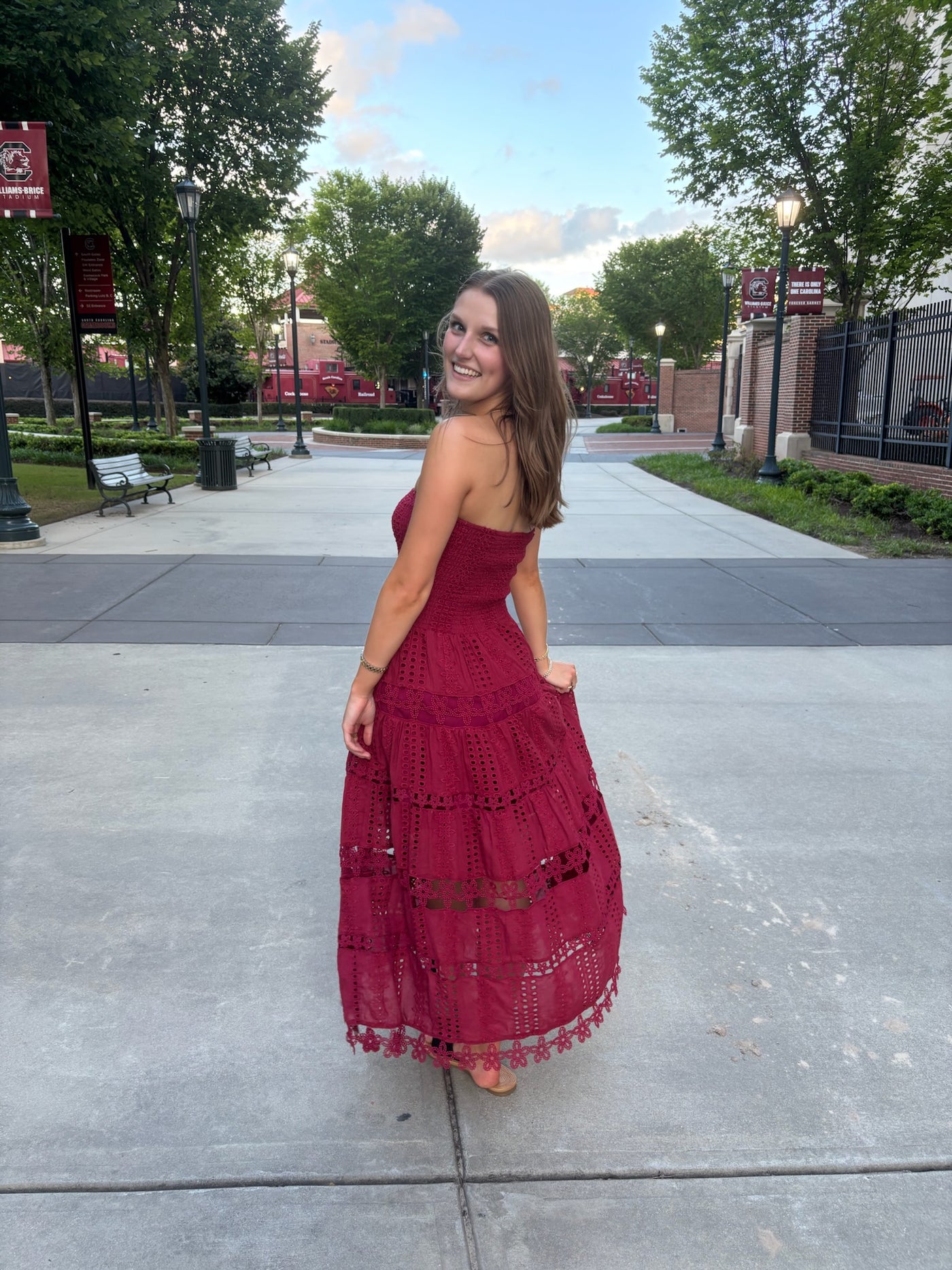 Eyelet Embroidered Lace Tube Dress- Garnet