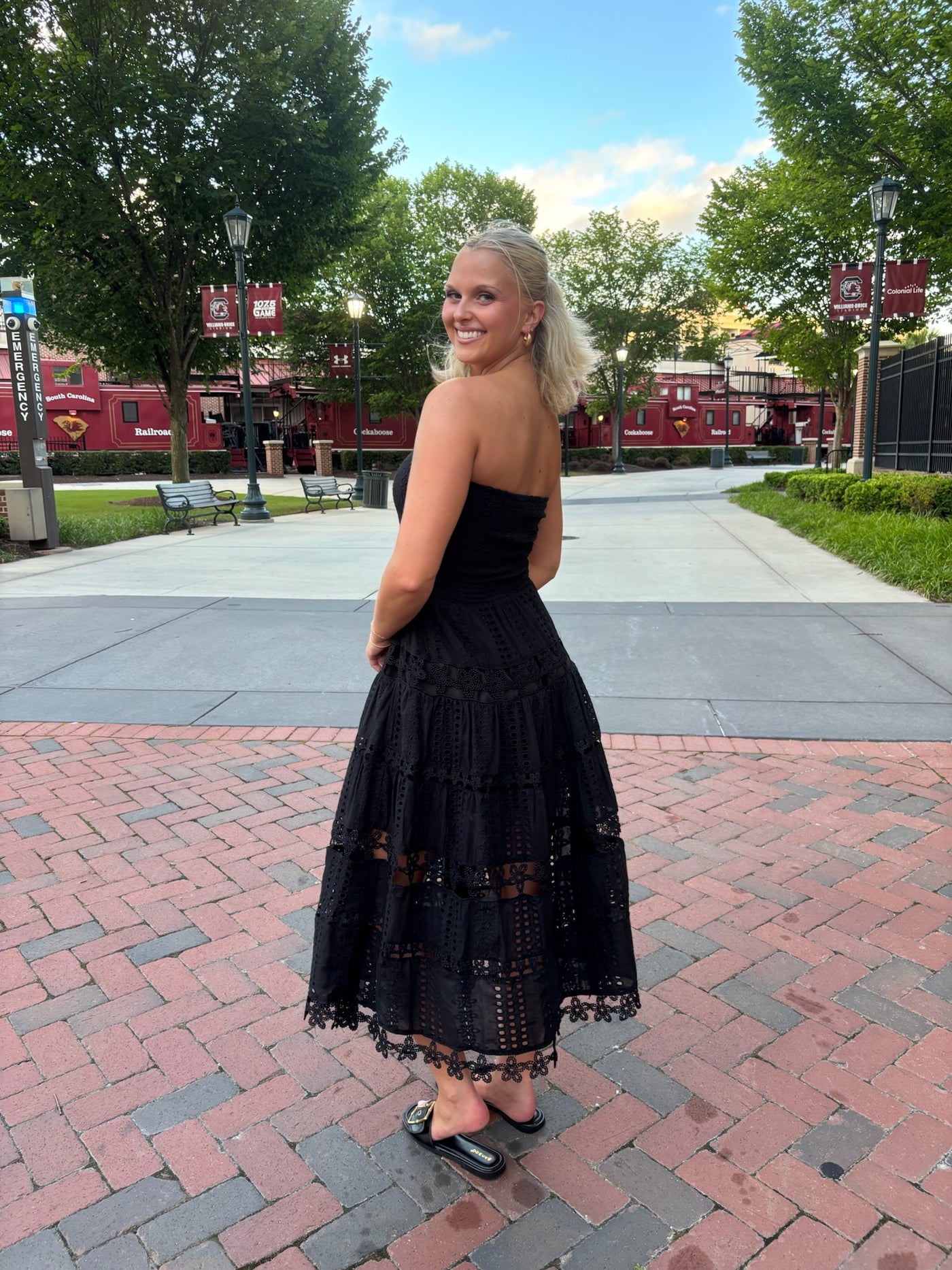 Eyelet Embroidered Lace Tube Dress- Black