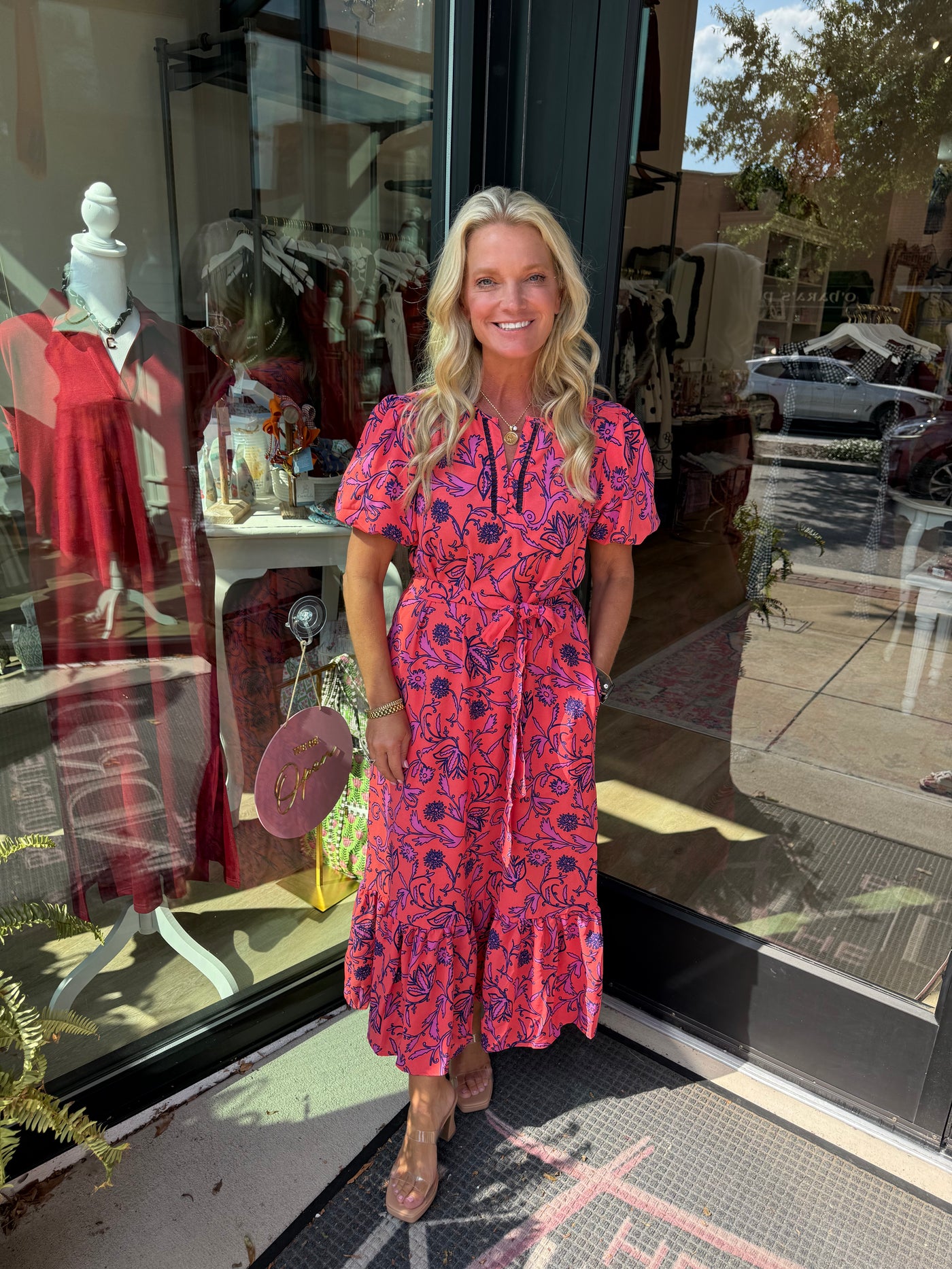 Camila Toile Tulip Coral Midi Dress