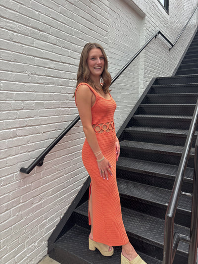 Kalie Crochet Midi Dress- Orange