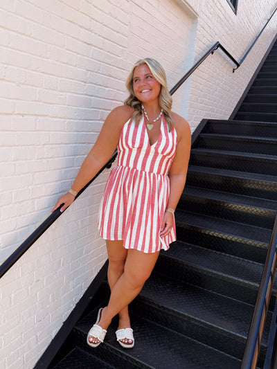 Red Striped Halter Mini Dress