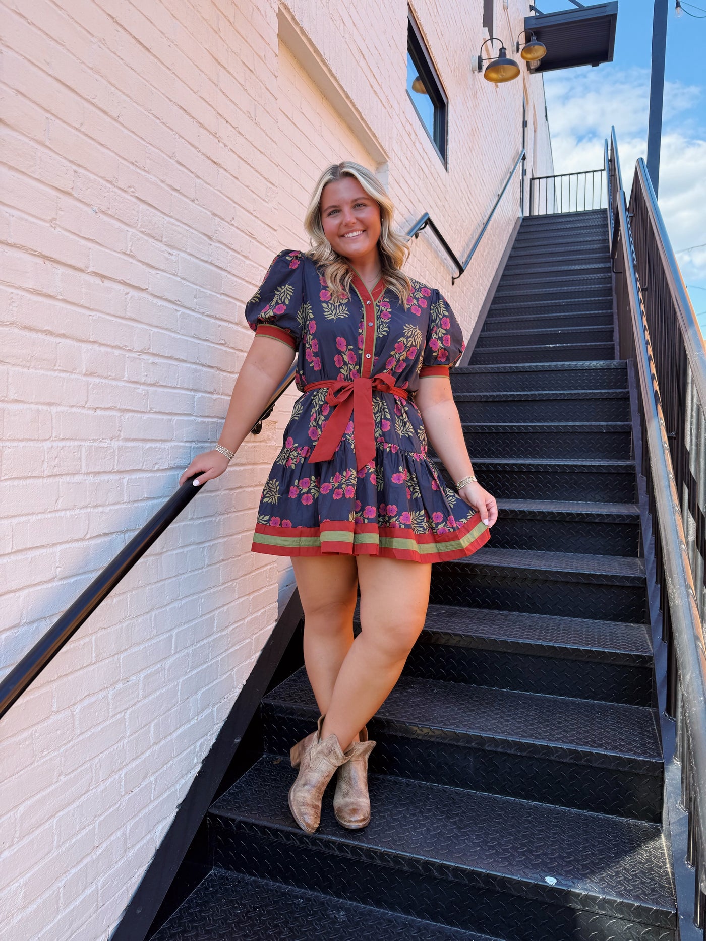 Black Contrast Hem Floral Mini Dress