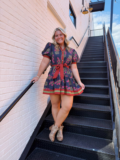 Black Contrast Hem Floral Mini Dress