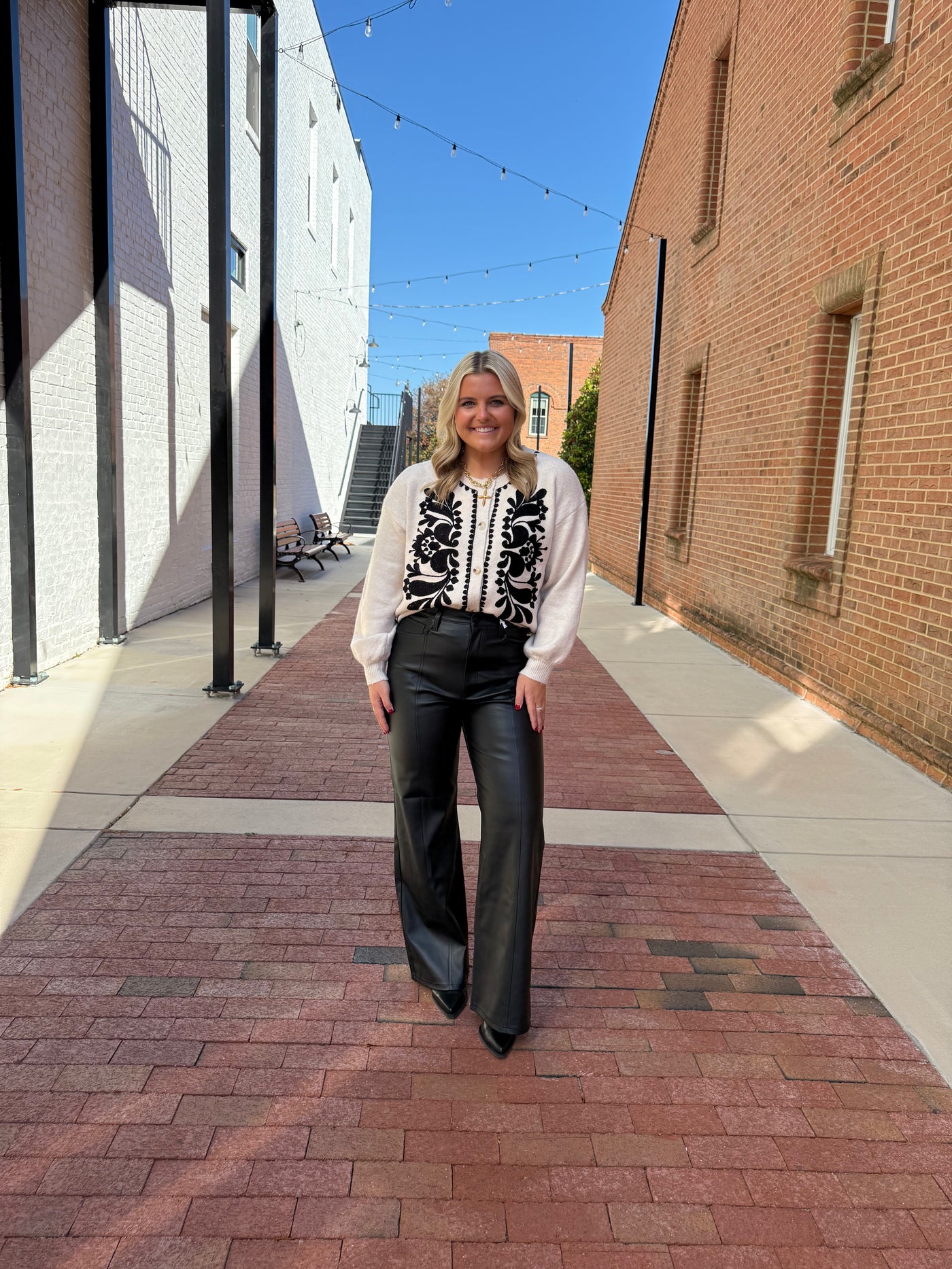 Cream and Black Embroidered Sweater Cardigan