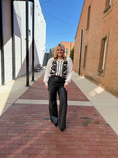Cream and Black Embroidered Sweater Cardigan